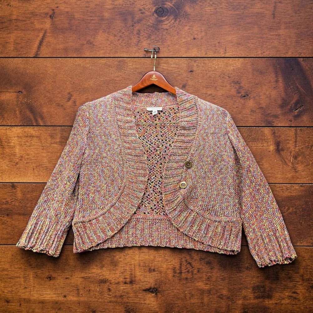 St John Sport Womens S Multicolor Space Dye Open Knit Cropped Cardigan Sweater